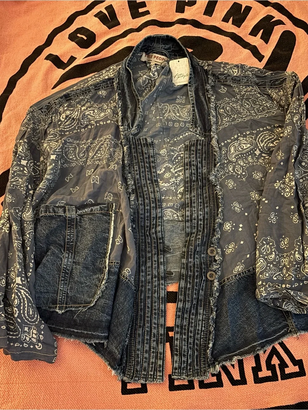 NEW Free People Indigo Patchwork Bandana Jacket